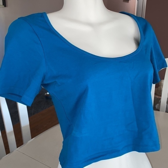 Victoria’s Secret Tee SHOP PEACOCK BLUE COTTON BLEND STRETCHABLE CROPPED Sz M - Picture 6 of 10